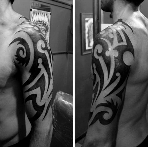 Traditional Mens Half Sleeve Tribal Solid Black Ink Tattoos