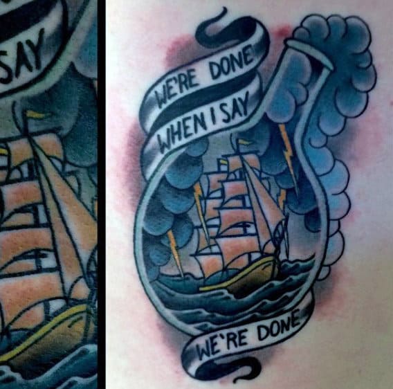 Traditional Mens Old School Breaking Bad Ship In A Chemistry Bottle Tattoo