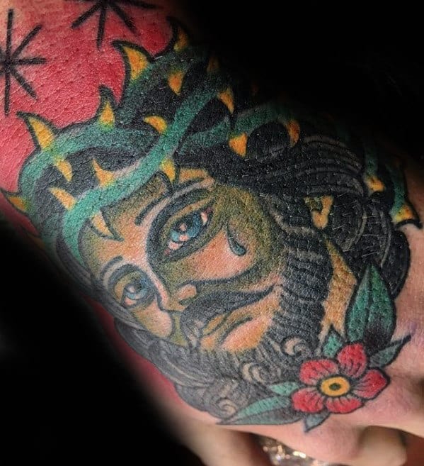 Traditional Mens Old School Jesus Hand Tattoo