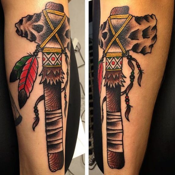 Traditional Native American Tribe Tomahawk Male Tattoo Design
