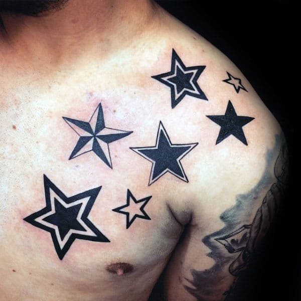 Traditional Nautical Stars Mens Chest And Shoulder Tattoos