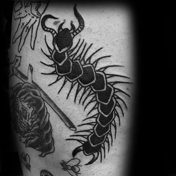 Traditional Old School Arm Centipede Male Tattoos