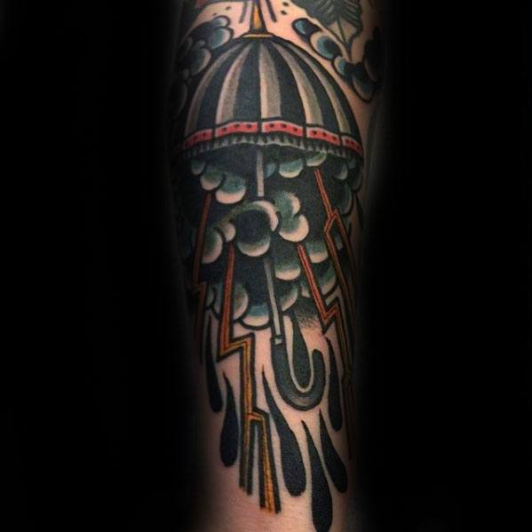 Traditional Old School Forearm Umbrella Tattoos Men