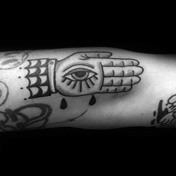 Traditional Old School Hand Eye Mens Forearm Tattoos