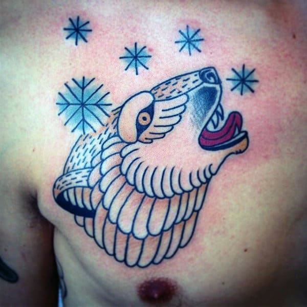Traditional Old School Mens Polar Bear Chest Tattoo