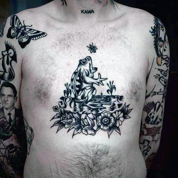 Traditional Old School Mens Singing Front Chest Tattoo Deisgns