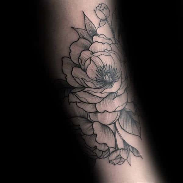 Traditional Peony Mens Simple Forearm Tattoos