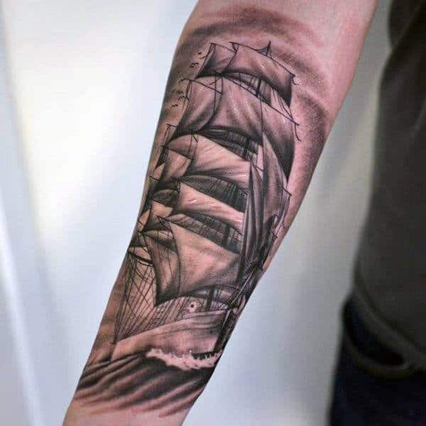 Traditional Pirate Ship Tattoo For Men