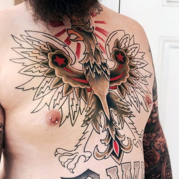 Traditional Polish Eagle Male Chest Tattoos