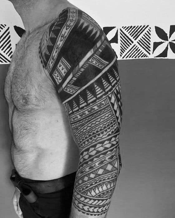 Traditional Polynesian Guys Sleeve Tribal Tattoo