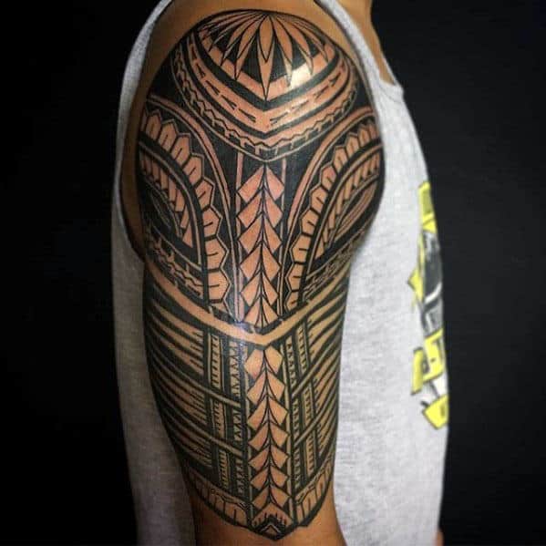 Traditional Polynesian Tribal Male Half Sleeve Tattoo