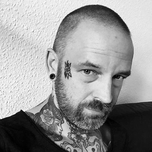 Traditional Rose Flower Male Old School Face Tattoos