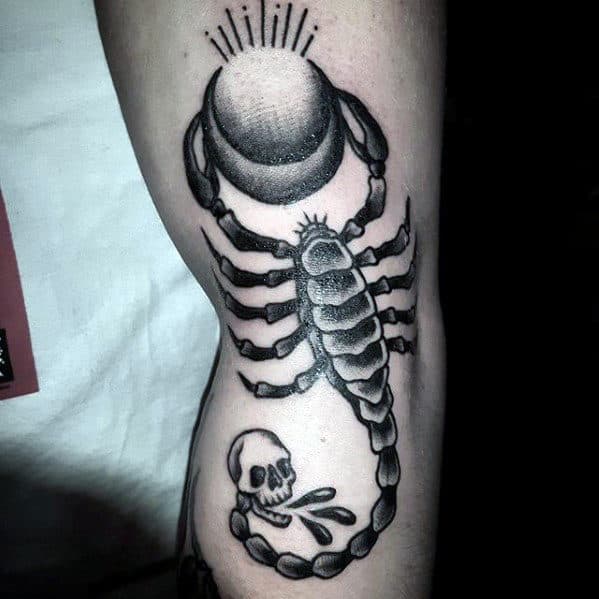 Traditional Scorpion With Claws On Moon Mens Arm Tattoo