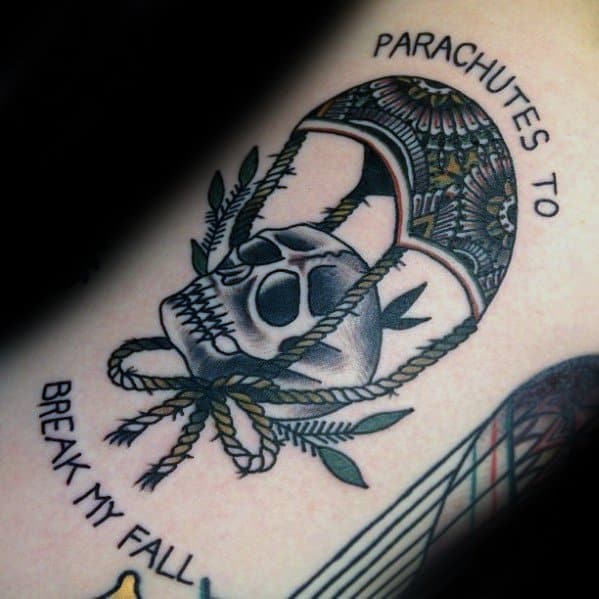 Traditional Skull Mens Parachute Arm Tattoo Ideas