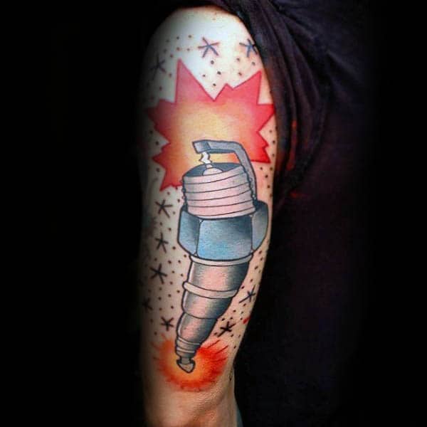 Traditional Spark Plug Male Tattoos On Arm