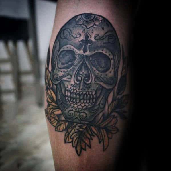 Traditional Sugar Skull Tattoo On Gentleman