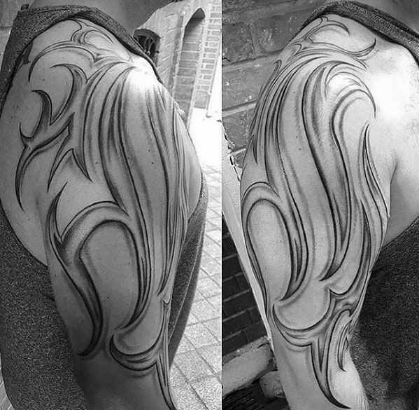 Traditional Tribal Male Sick Arm Tattoo With Shaded Design