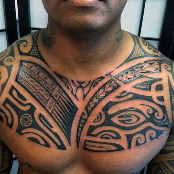 Traditional Tribal Polynesian Chest Male Tattoo Designs