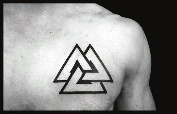 Traditional Valknut Knot Mens Upper Chest Norse Tattoos