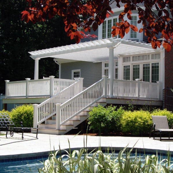 traditional white deck railing pool patio