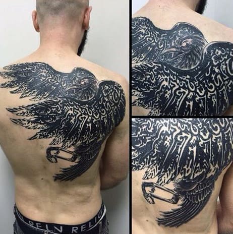 Traditionally Patterned Raven Tattoos Guys Back