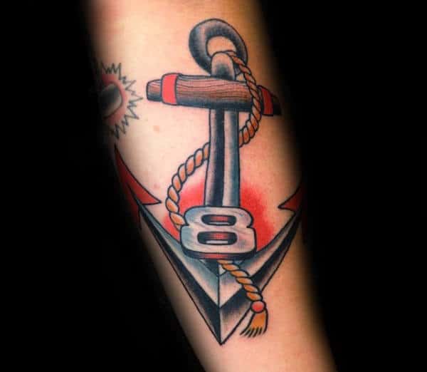 Traditonal Anchor V8 Mens Arm Tattoo