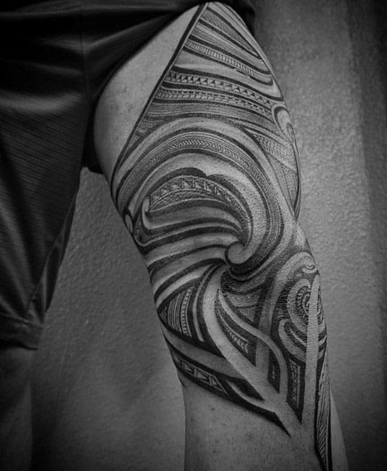 Tradtional Polynesian Mens Thigh And Leg Tattoos
