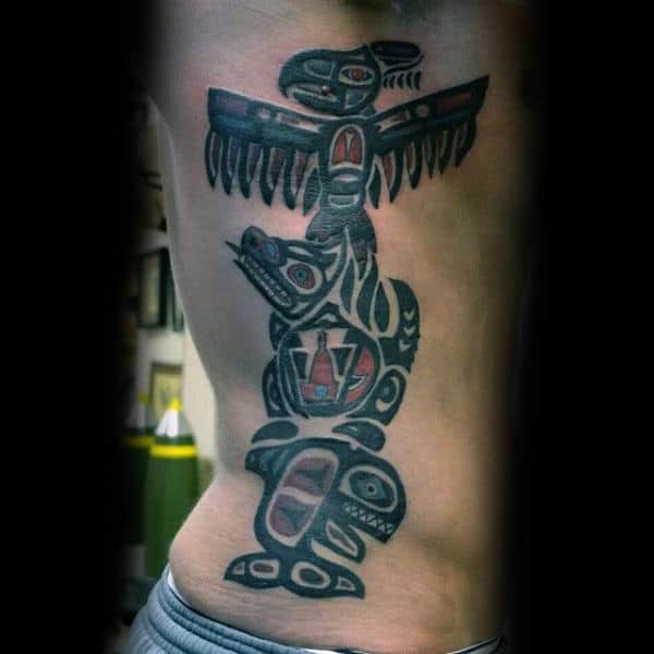 Traibal Style Totem Pole Side Piece Tattoo On Gentleman