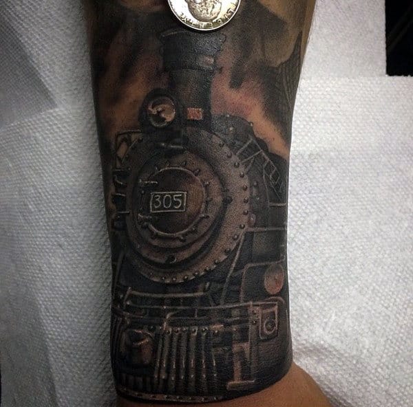 Train Rail Road Tattoo For Men