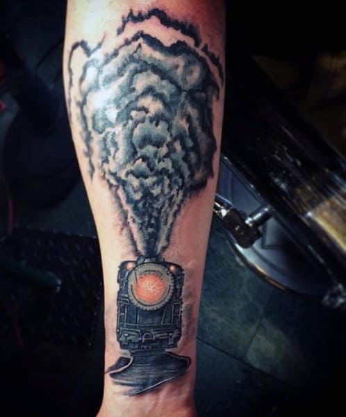 Train Smoke Stack Men's Tattoo