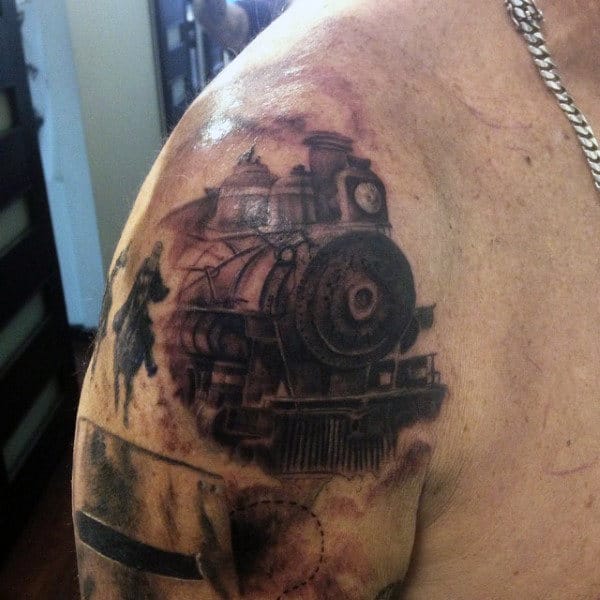Train Tattoo Inspiration For Men On Shoulder
