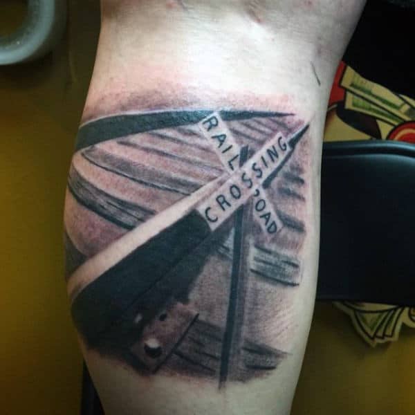 Train Tattoos For Men Of Rail Road Crossing