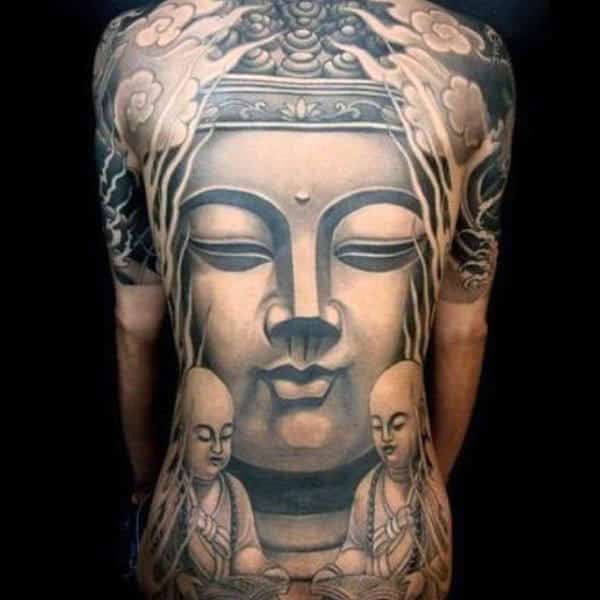 Tranquil Buddha Meditating Tattoo On Full Back For Men