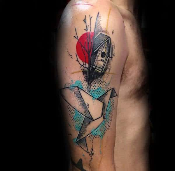 Trash Polka Abstract Origami Bird Mens Arm Tattoos