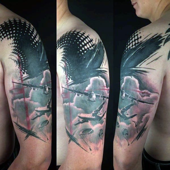 Trash Polka Arm Mens Cool Parachute Tattoo Ideas