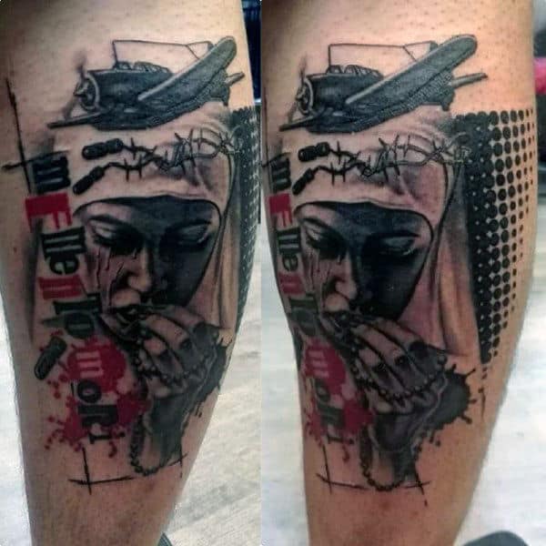 Trash Polka Memento Mori Male Leg Tattoo Designs