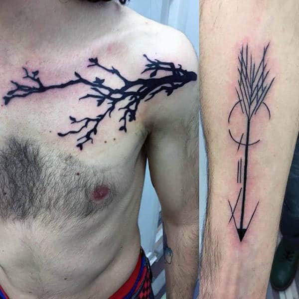 Tree Branch Silhouette Mens Chest Tattoos