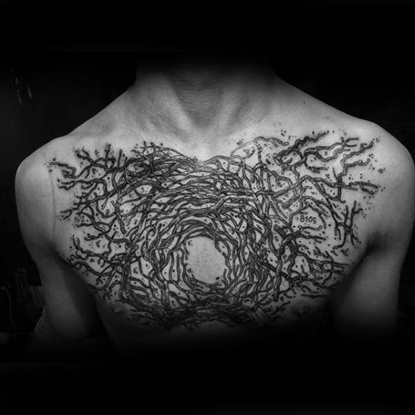 Tree Branches Insane Male Chest Tattoos