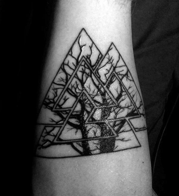 Tree Branches Valknut Male Outer Forearm Tattoos