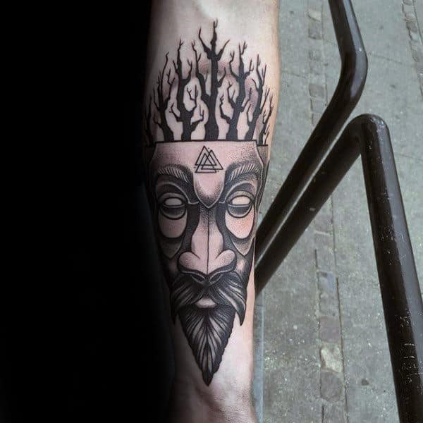 Tree Face Valknut Mens Inner Forearm Tattoo Designs