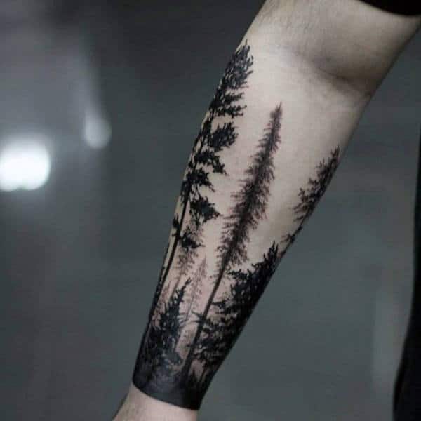 Tree Forest Inner Forearms Tattoo For Men