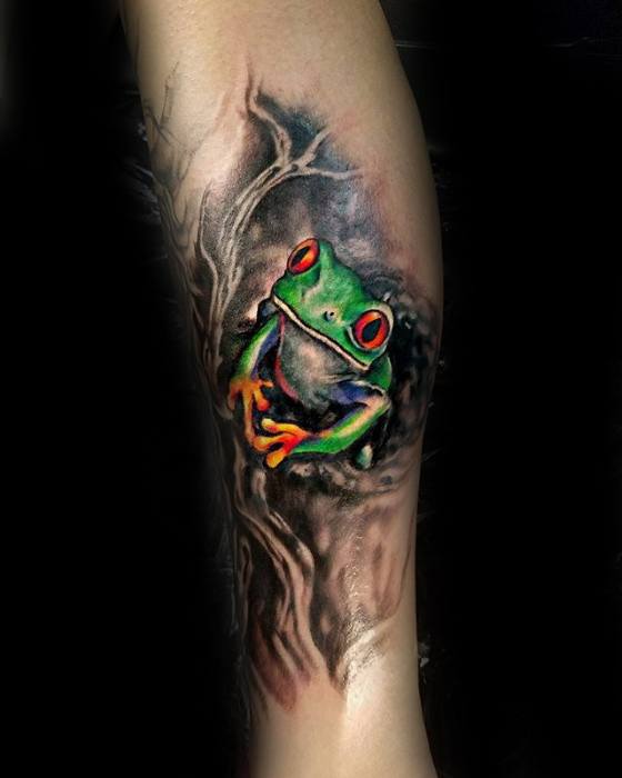 Tree Frog Male Tattoo Ideas Leg