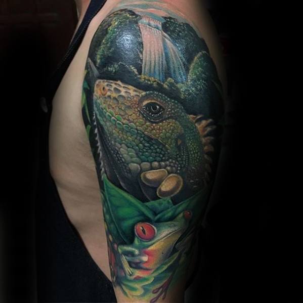 Tree Frog Mens Tattoo Designs Half Sleeve