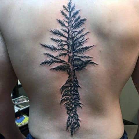 Tree Nature Spine Tattoos For Guys