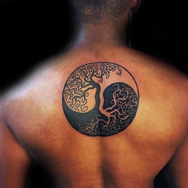 Tree Of Life Guys Yin Yang Upper Back Tattoos