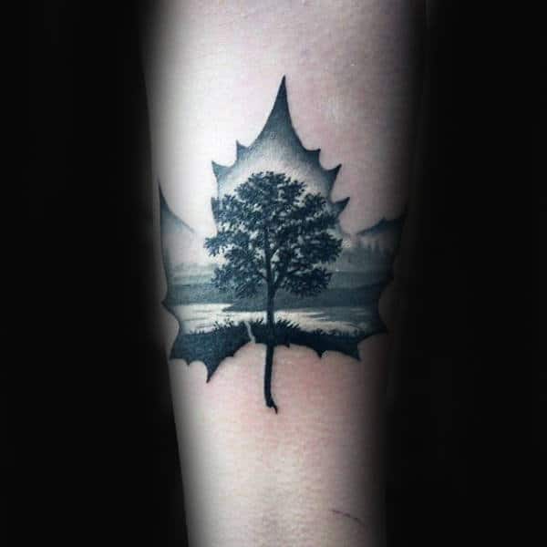 Tree Of Life Maple Leaf Mens Arm Tattoo