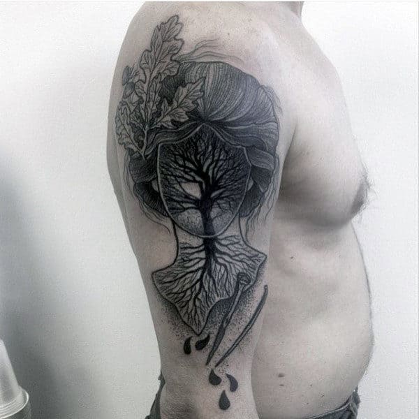 Tree Portrait Mens Unique Upper Arm Tattoos