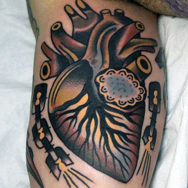 Tree Root Heart Guys Traditional Inner Arm Bicep Tattoo