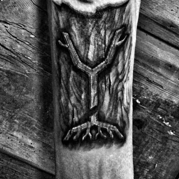 Tree Roots Wood Carving Mens Inner Forearm Tattoos
