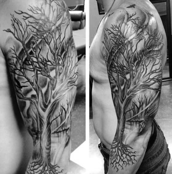 Tree Sleeve Tattoo For Men With Roots